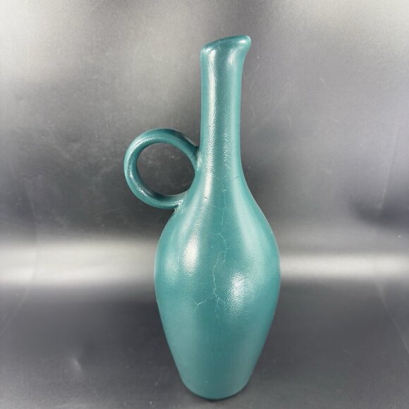 Vintage Mid Century Pottery Jug Vase Bottle Painted Green Ceramic Vase Decor VTG - Picture 10 of 13